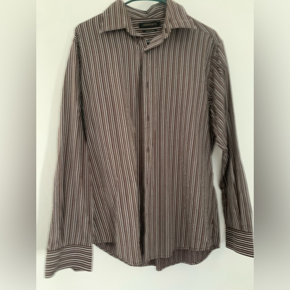 Axist Men's Brown Striped Button Down Shirt